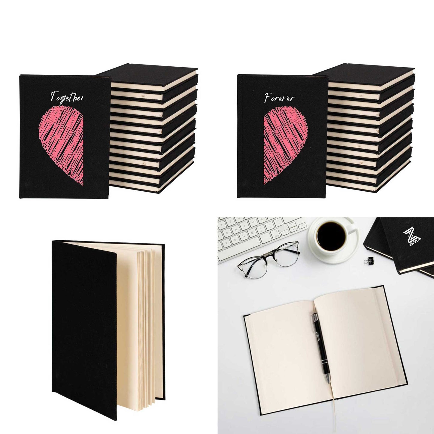 Kalp Togother and Forever Sevgili Çift Kanvas Defter