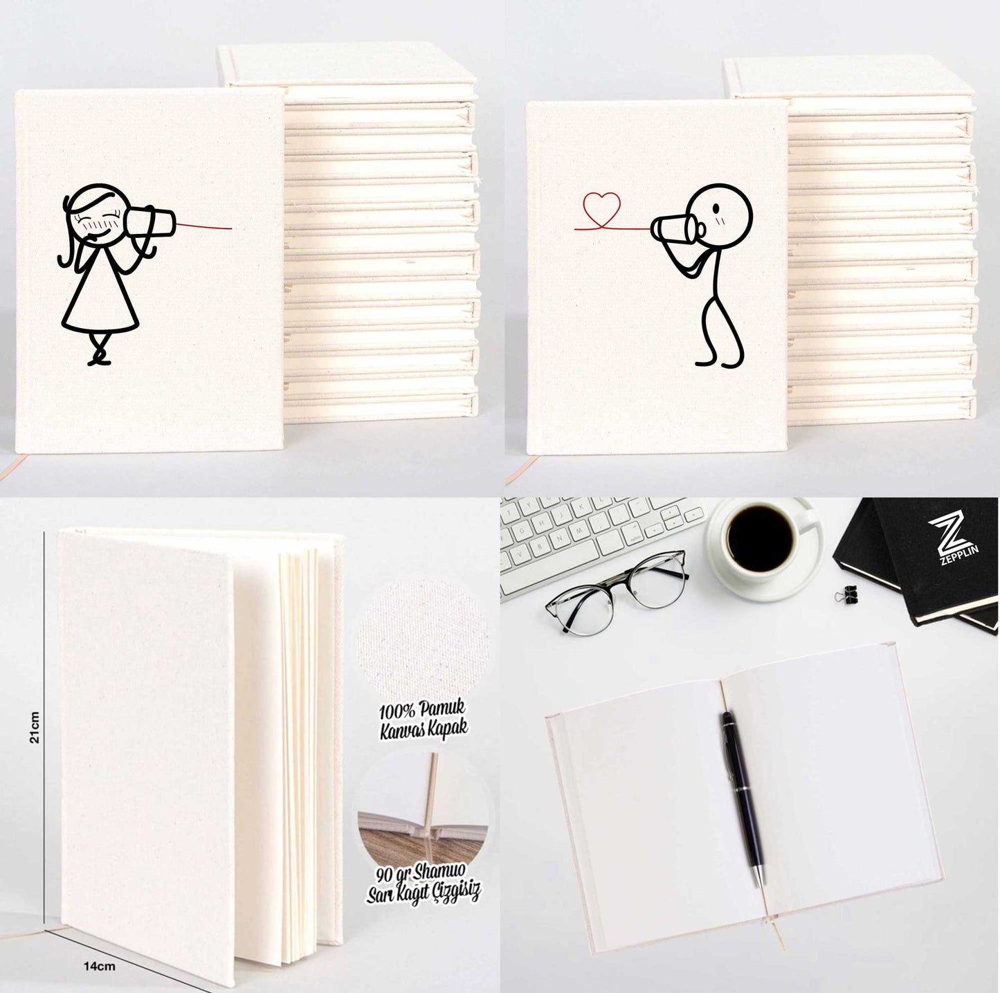 Duyan Kalp Sevgili Çift Kanvas Defter