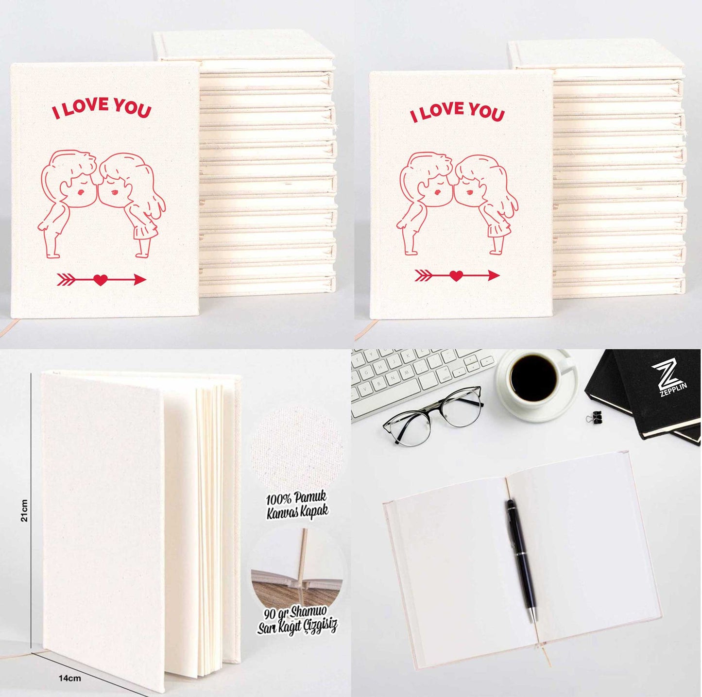 I Love You Kiss Sevgili Çift Kanvas Defter