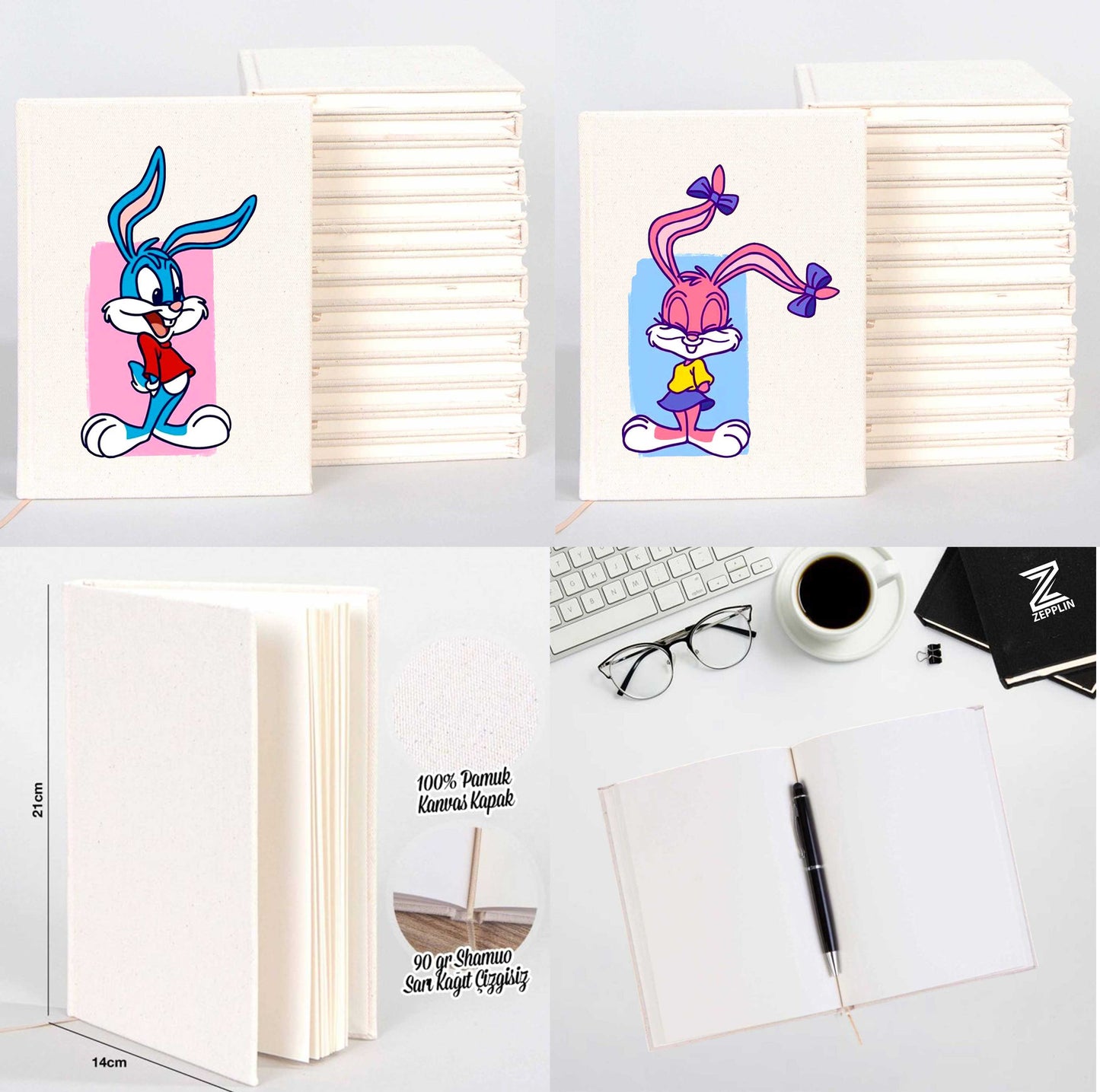 Tavşan Sevgili Çift Kanvas Defter