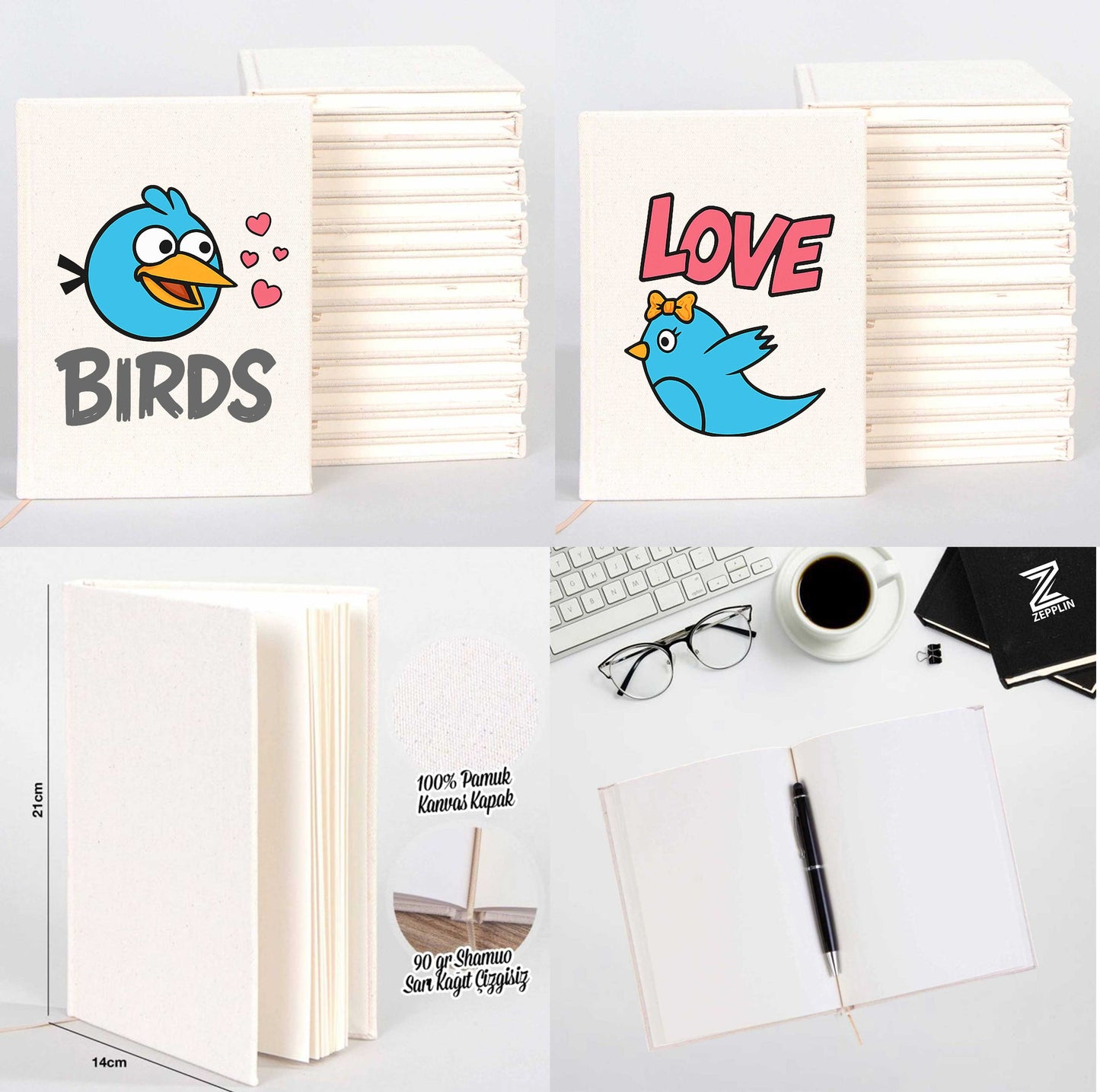 Birds Love Sevgili Çift Kanvas Defter