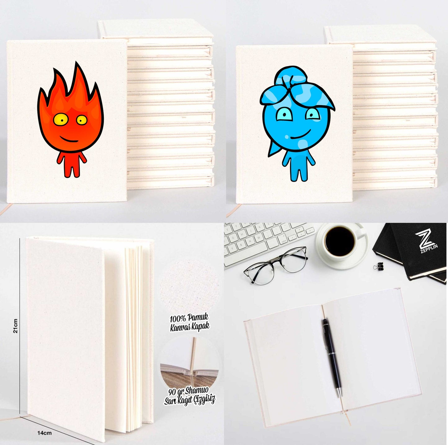 Ateş ve Su Sevgili Çift Kanvas Defter