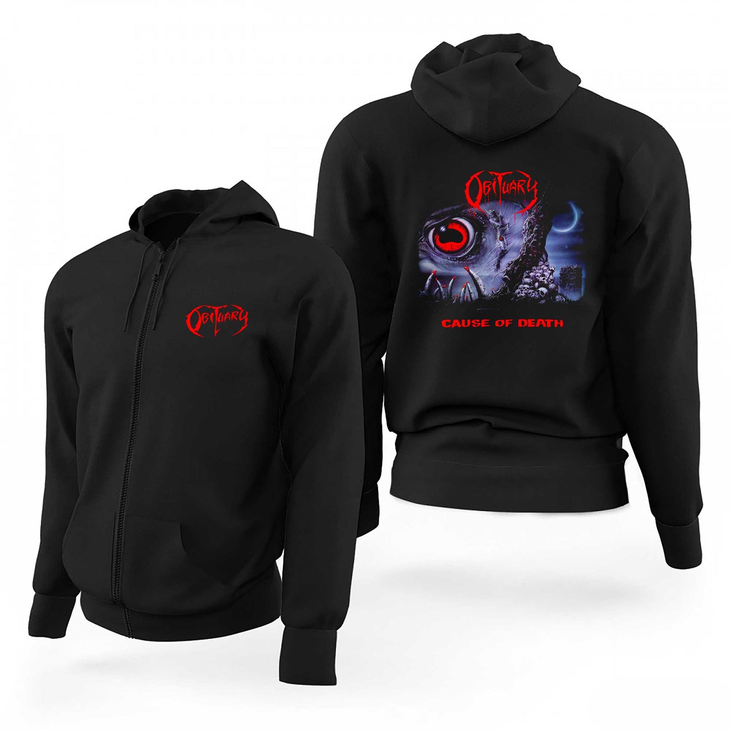 İndirimli Obituary Cause of Death Siyah Fermuarlı Limited Edition Kapşonlu Sweatshirt
