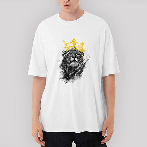 Aslan Kral Oversize Beyaz Tişört