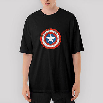 Captain America Kalkan Oversize Siyah Tişört