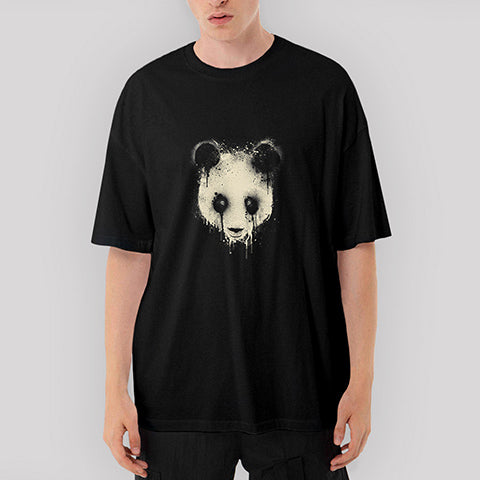 Panda Splash Oversize Siyah Tişört