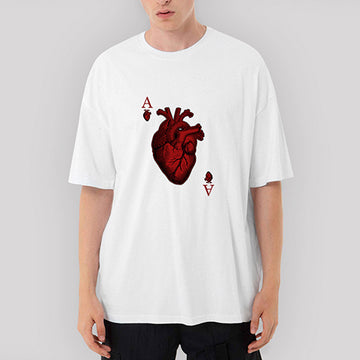 As Kalp Oversize Beyaz Tişört
