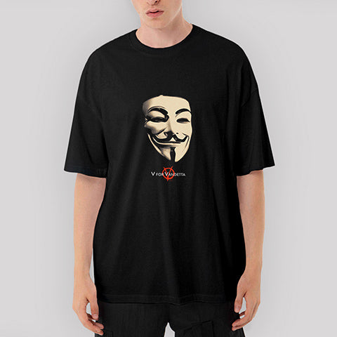 V for Vendetta Maske Oversize Siyah Tişört