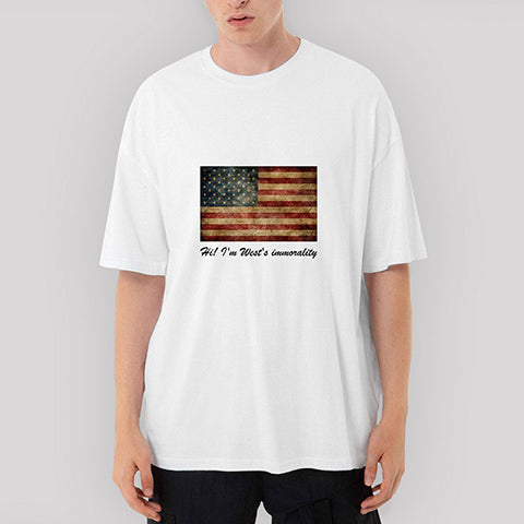 American Flag Vintage Oversize Beyaz Tişört