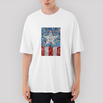 Kaptan Amerika Oversize Beyaz Tişört