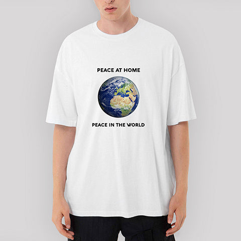 Evde Barış Dünyada Barış Oversize Beyaz Tişört