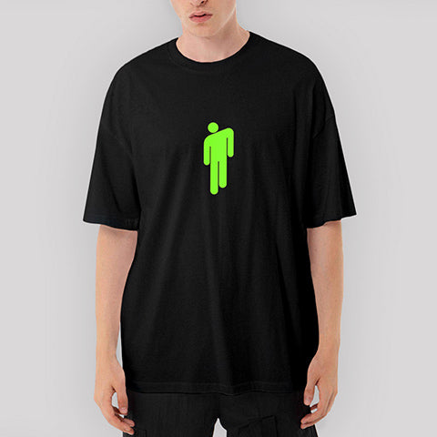 Billie Eilish Logo Green Oversize Siyah Tişört