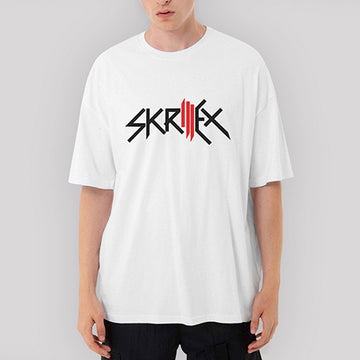 Skrillex Logo Oversize Beyaz Tişört