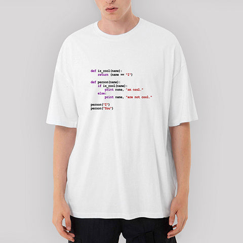 Python Language Oversize Beyaz Tişört