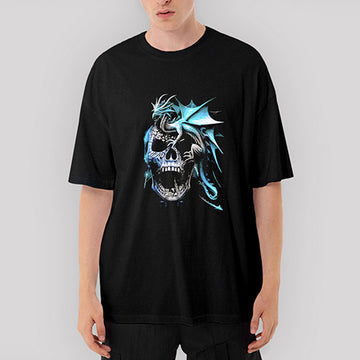 Skull and Drake Oversize Siyah Tişört