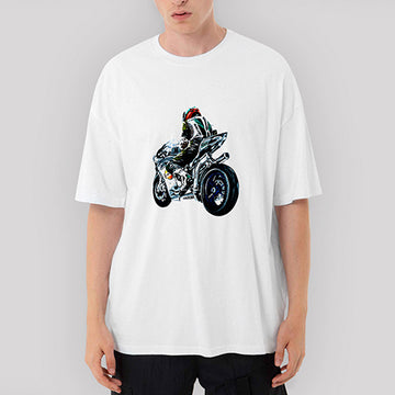 Motorcycle Drawing Oversize Beyaz Tişört