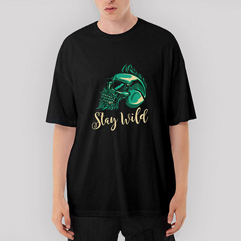 Stay Wild Oversize Siyah Tişört