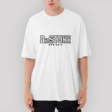 Dr. Stone Logo Oversize Beyaz Tişört