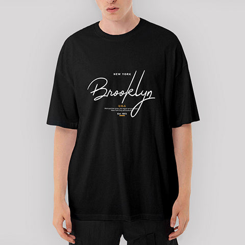 NewYork Brooklyn U.S.A Oversize Siyah Tişört