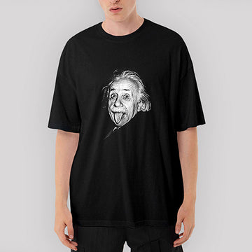 Einstein Oversize Siyah Tişört