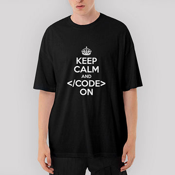 Keep Calm Code Oversize Siyah Tişört