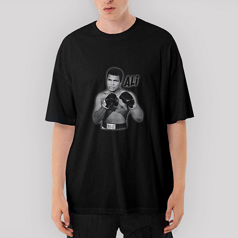 Muhammed Ali Poster Oversize Siyah Tişört