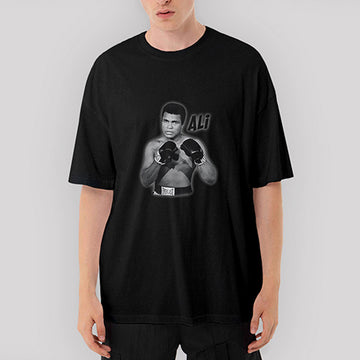 Muhammed Ali Poster Oversize Siyah Tişört