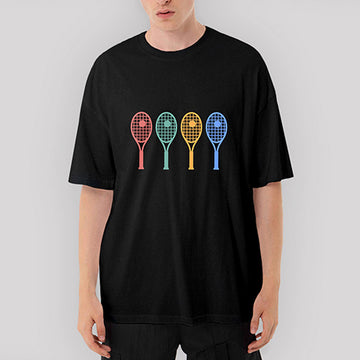 Tennis Racket Oversize Siyah Tişört
