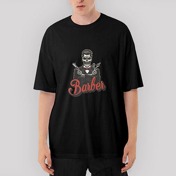 Barber Skull Oversize Siyah Tişört