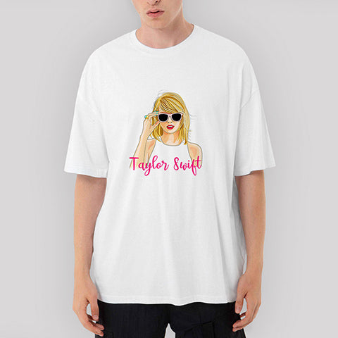 Taylor Swift Cartoon Oversize Beyaz Tişört