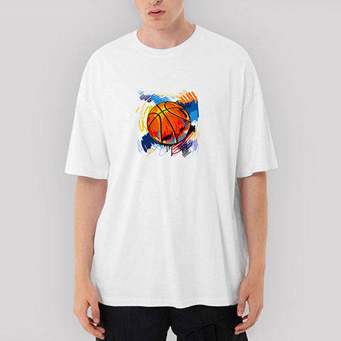 Basketbol Topu Oversize Beyaz Tişört