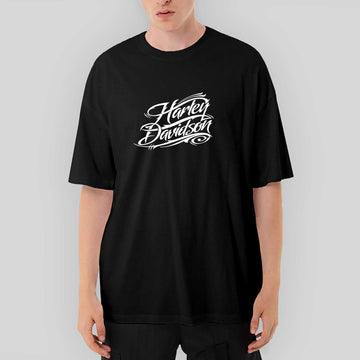 Harley Davidson Typography Oversize Siyah Tişört