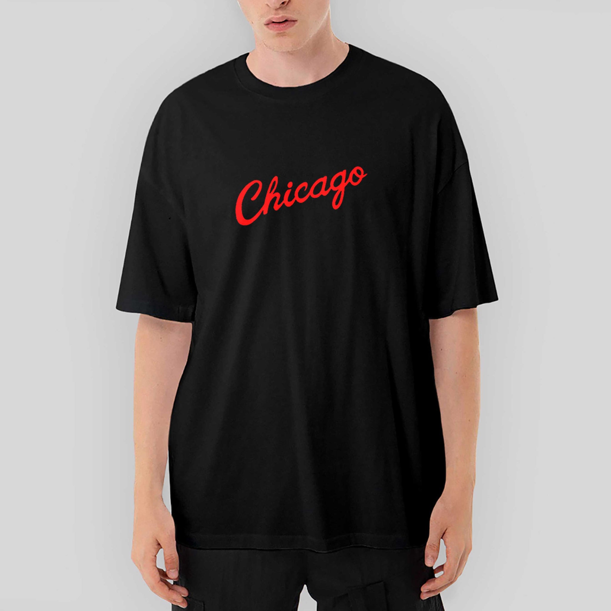 Chicago Yazı Oversize Siyah Tişört