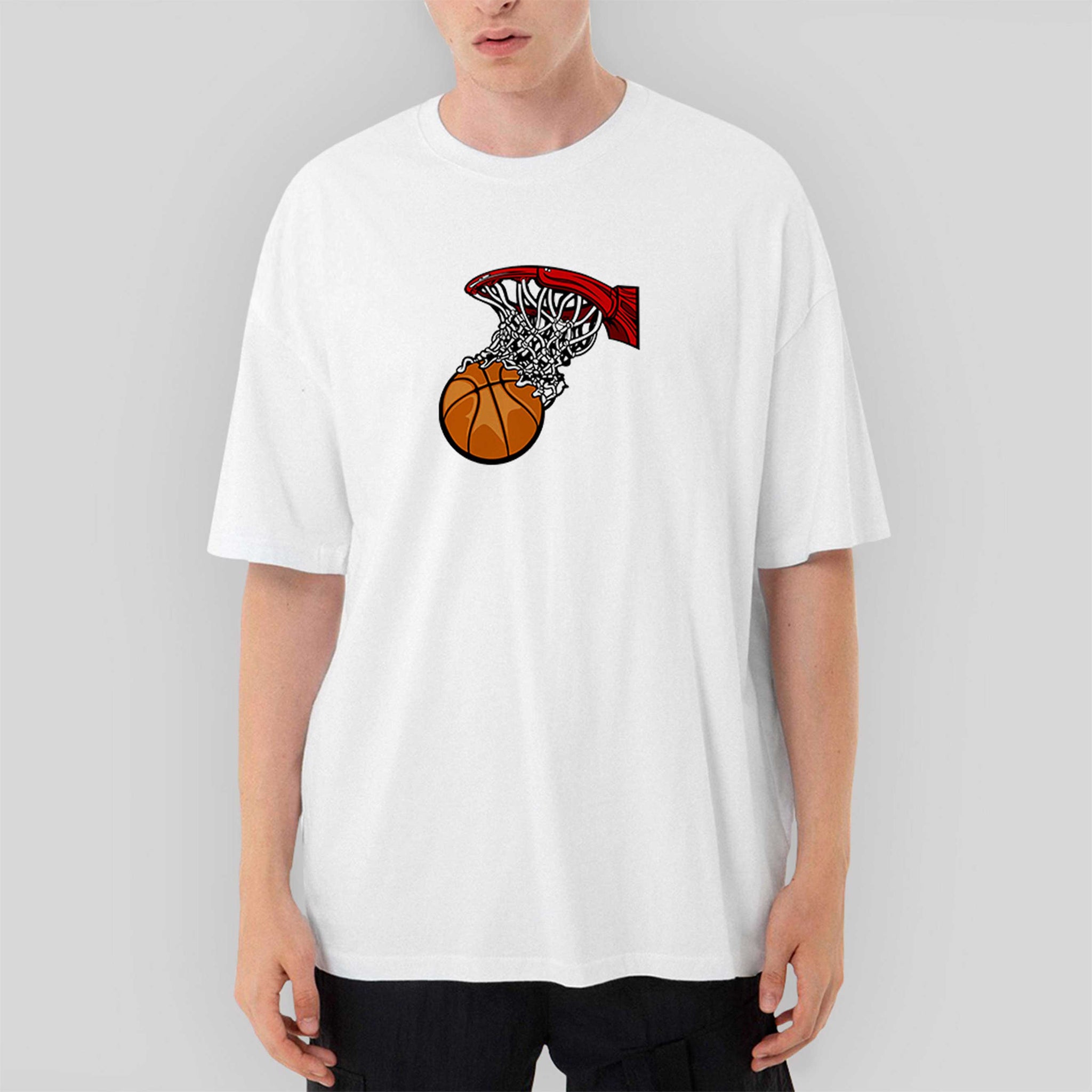 Basketball Hoop Oversize Beyaz Tişört