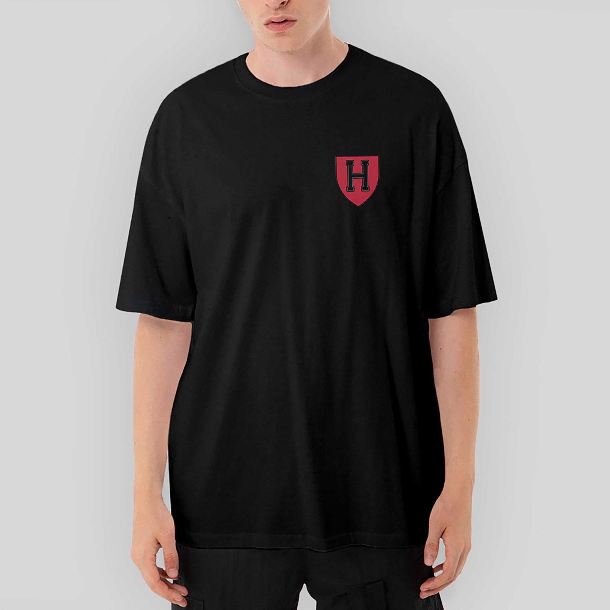Harvard University Red Logo Oversize Siyah Tişört