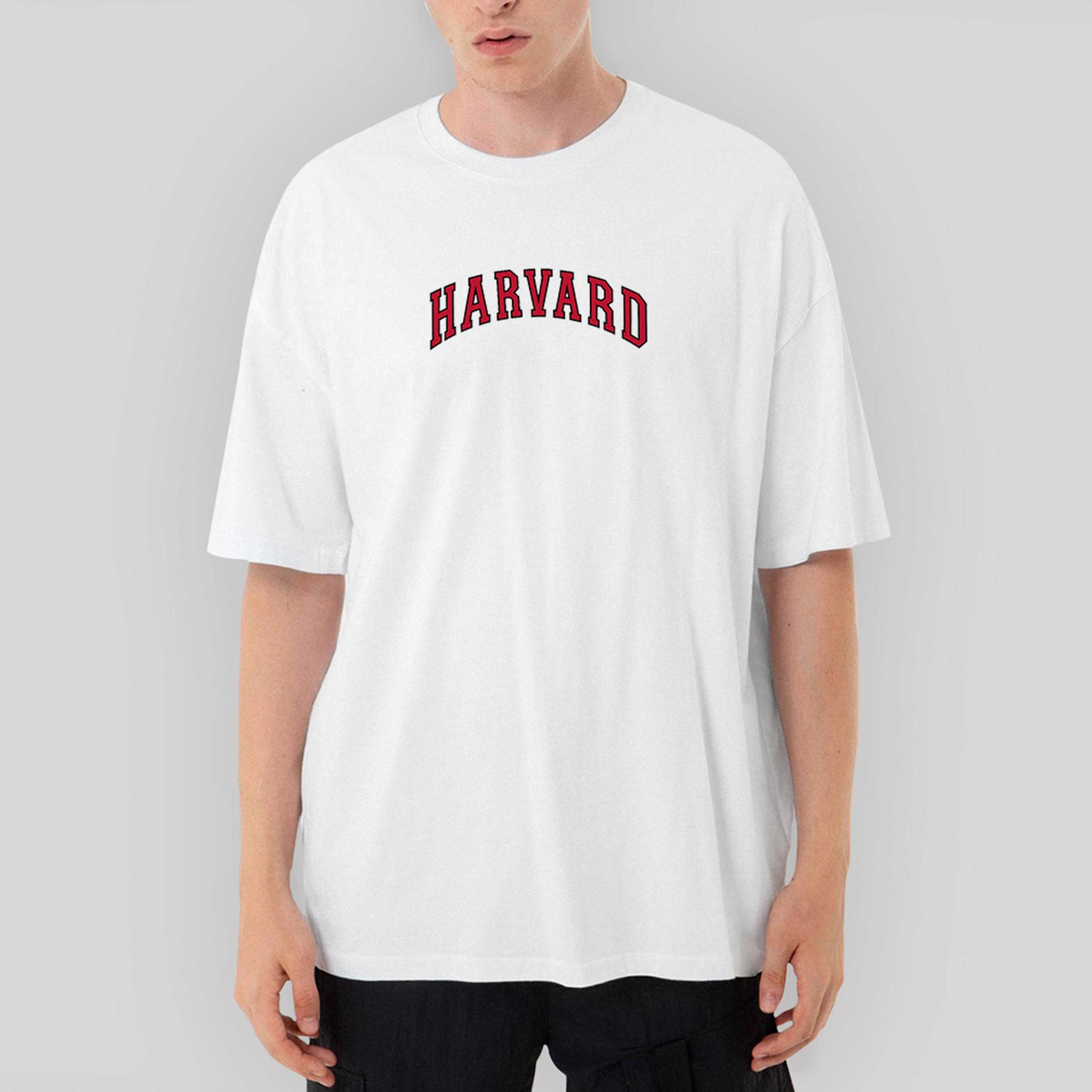 Harvard University Red Text Oversize Beyaz Tişört