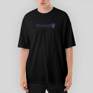 Western University Purple Logo Oversize Siyah Tişört