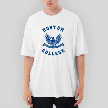 Boston College Logo Oversize Beyaz Tişört