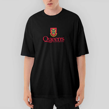 Queen's University Logo Oversize Siyah Tişört