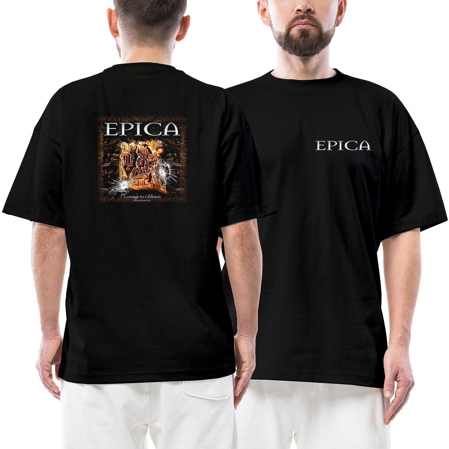 Epica Consign to Oblivion Ön Arka Baskılı Siyah Oversize Tişört