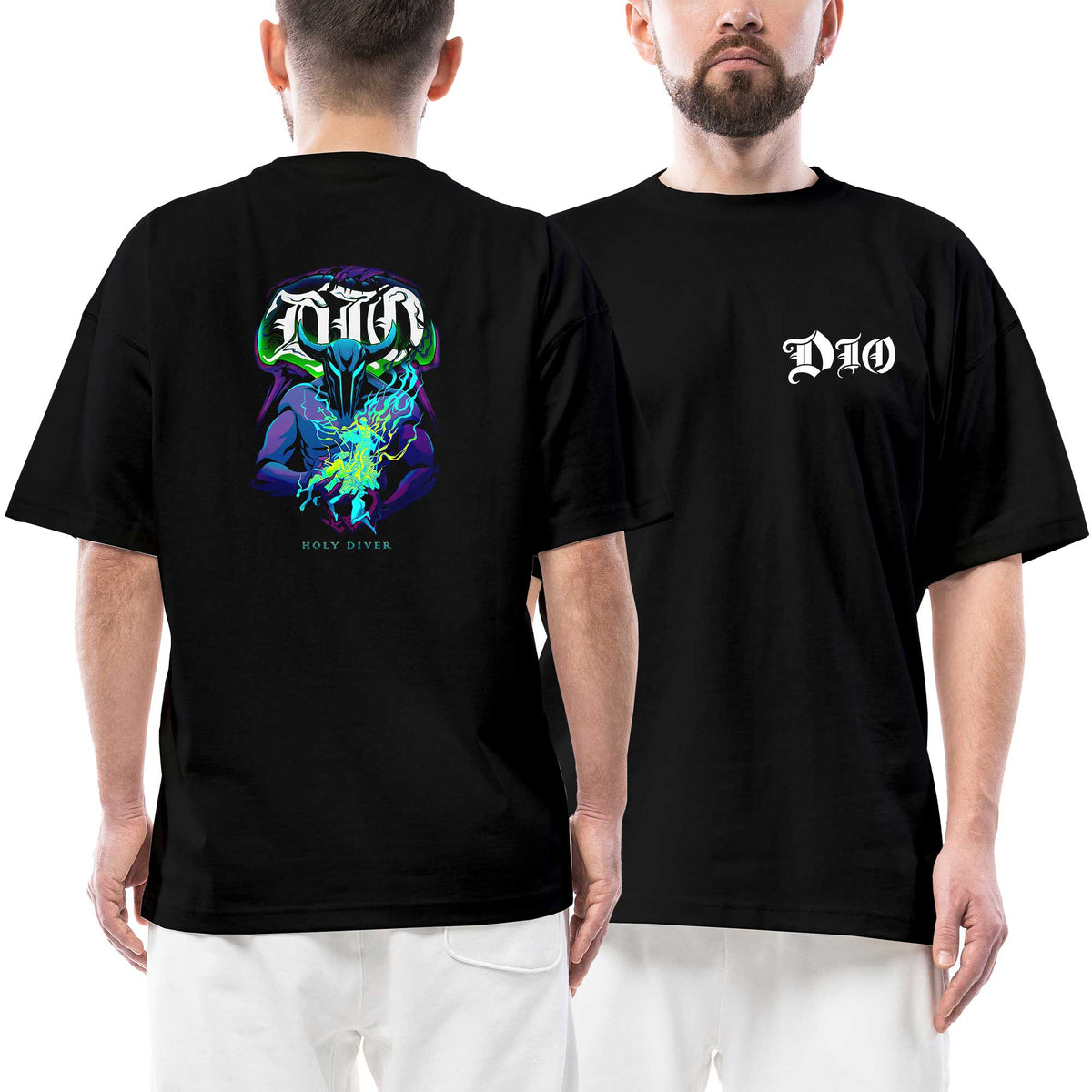 İndirimli Dio Holy Diver Ön Arka Baskılı Siyah Oversize Tişört