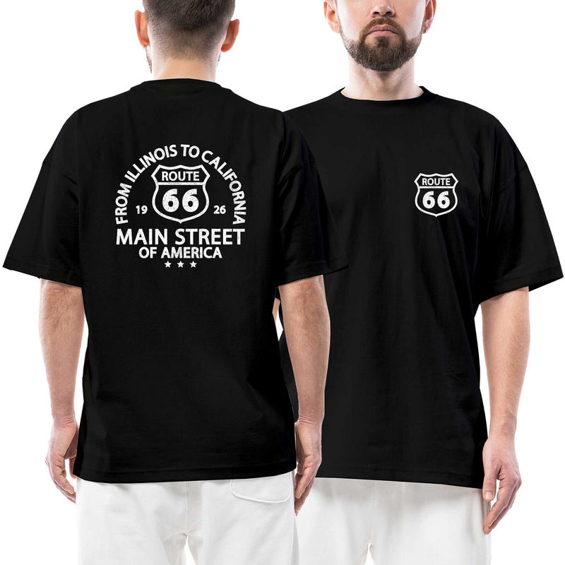 Route66 Main Ön Arka Baskılı Siyah siyah oversize tişört