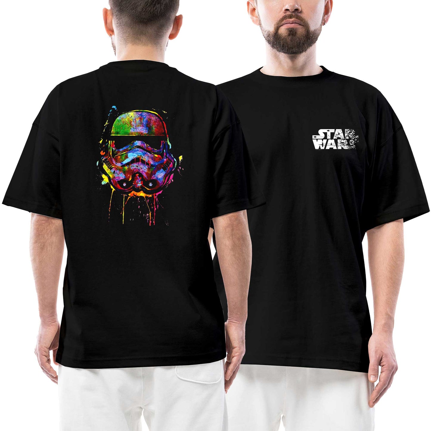 İndirimli Star Wars Helmet Ön Arka Baskılı Siyah Oversize Tişört