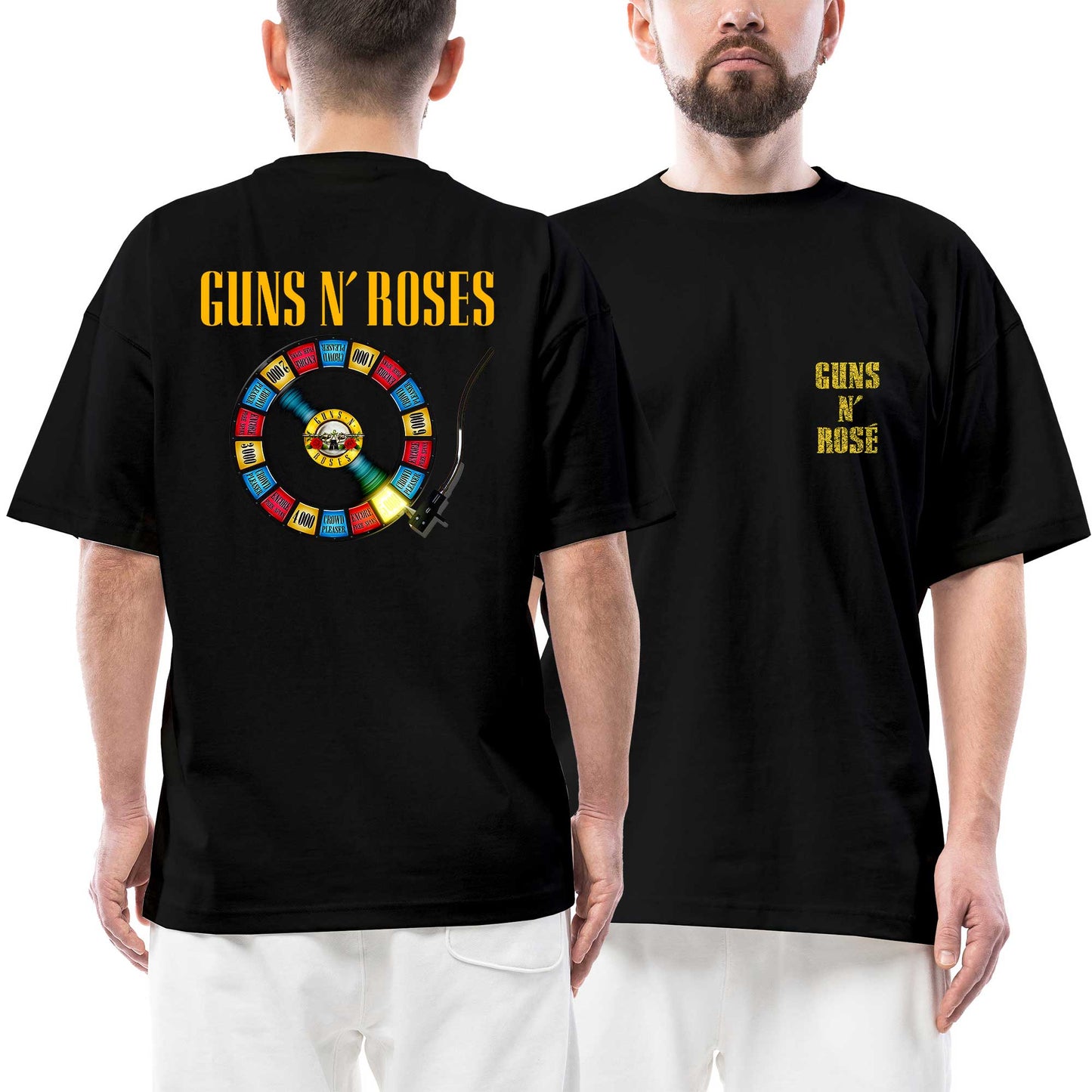 İndirimli Guns N Roses Plak Ön Arka Baskılı Siyah Oversize Tişört