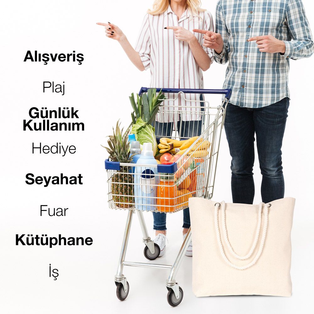 Kanvas Plaj Çantası - Halat Kulplu