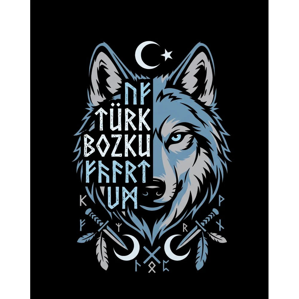 Mavi Ay Yıldızlı Türk Bozkurt Yazılı Baskılı Büyük Sırt Patch Yama