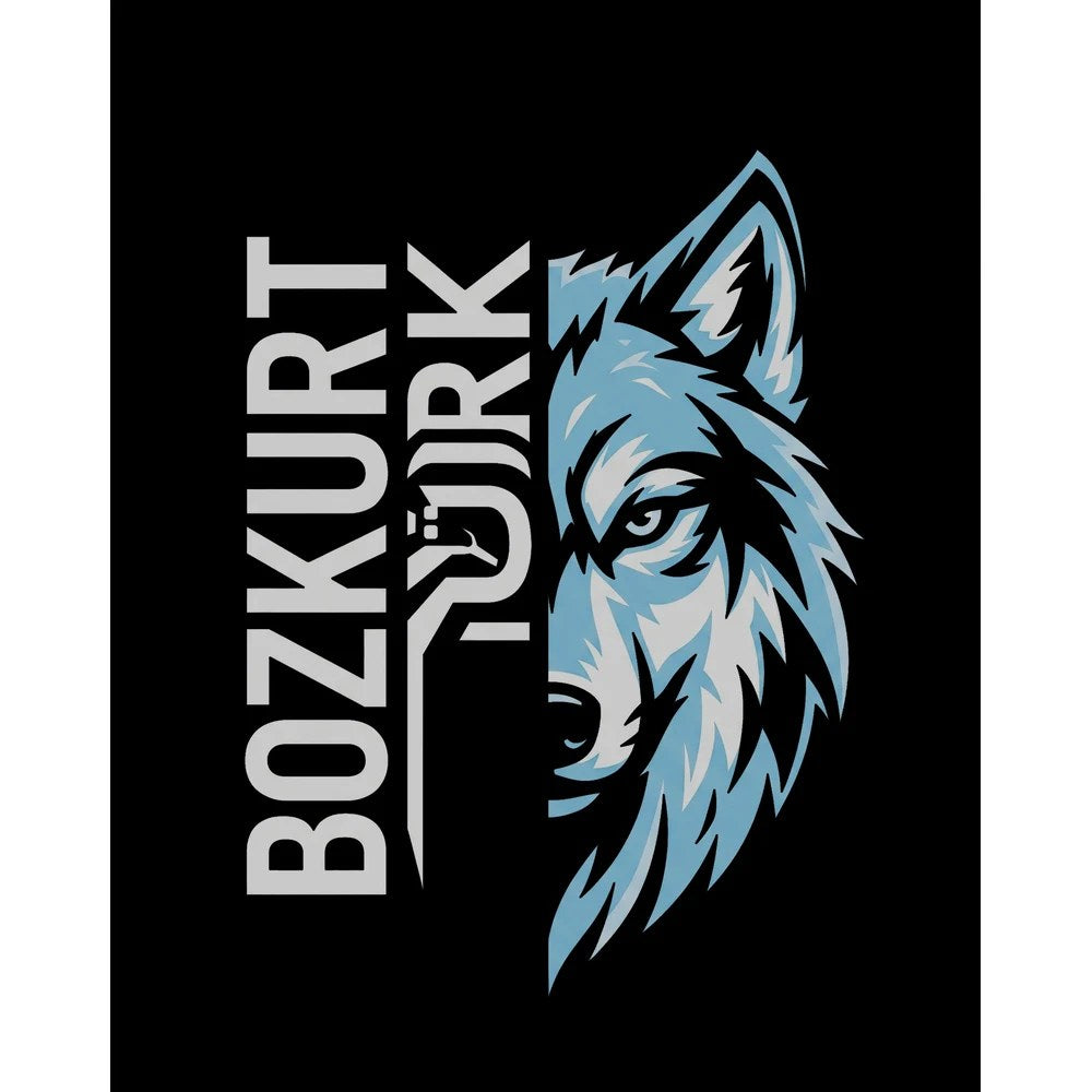 Dikey Bozkurt Türk Yazılı Mavi Kurt Profili Baskılı Büyük Sırt Patch Yama