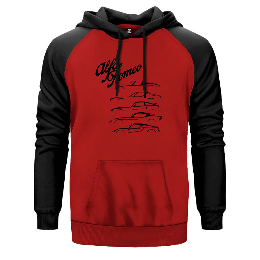 Alfa Romeo çift renk reglan kol kapşonlu sweatshirt - kırmızı