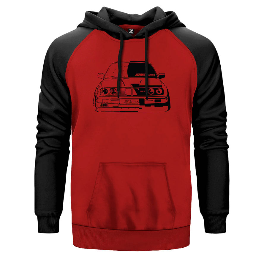BMW M3 Power çift renk reglan kol kapşonlu sweatshirt - kırmızı