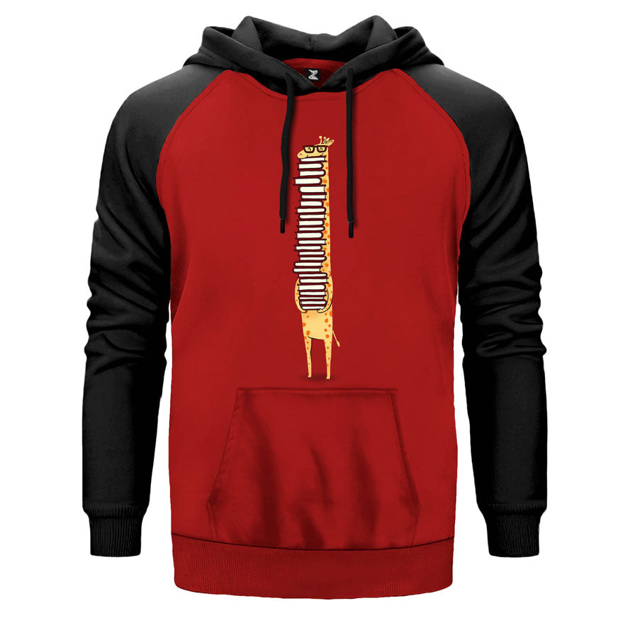 Zürafa Kütüphanede çift renk reglan kol kapşonlu sweatshirt - kırmızı